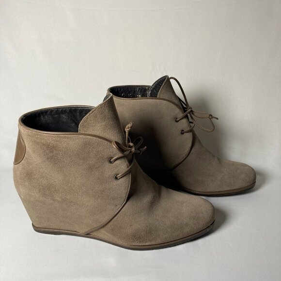 Stuart Weitzman Taupe Suede Hidden-Wedge Lace-Up Boot - Picture 5 of 8